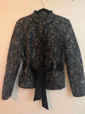 Sandro Paris Women's Sportswear Black & Gray Textured Belted Blazer Jacket